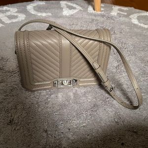 Chevron Quilted Small Love Crossbody in Taupe with Silver Hardware